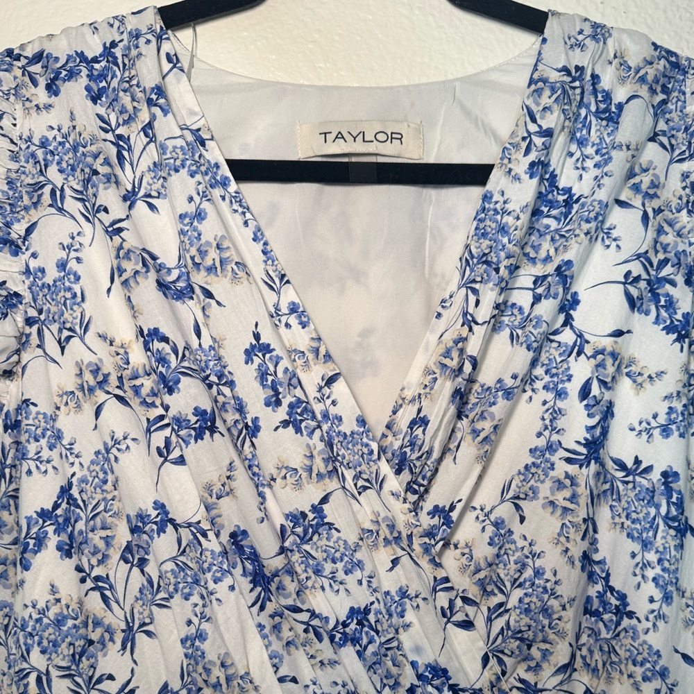 Taylor Blue & White Floral Dress 100% Cotton - Picture 2 of 8